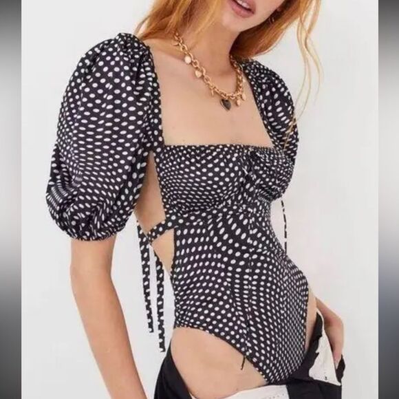 NWT For Love And Lemons Dany Black and White Polka Dot Bodysuit Small - Picture 1 of 9